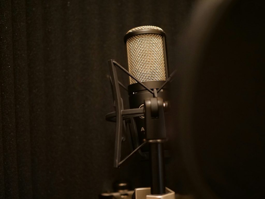 Microphone on a stand indicating my voice clone